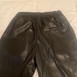 Black faux leather jogger pants